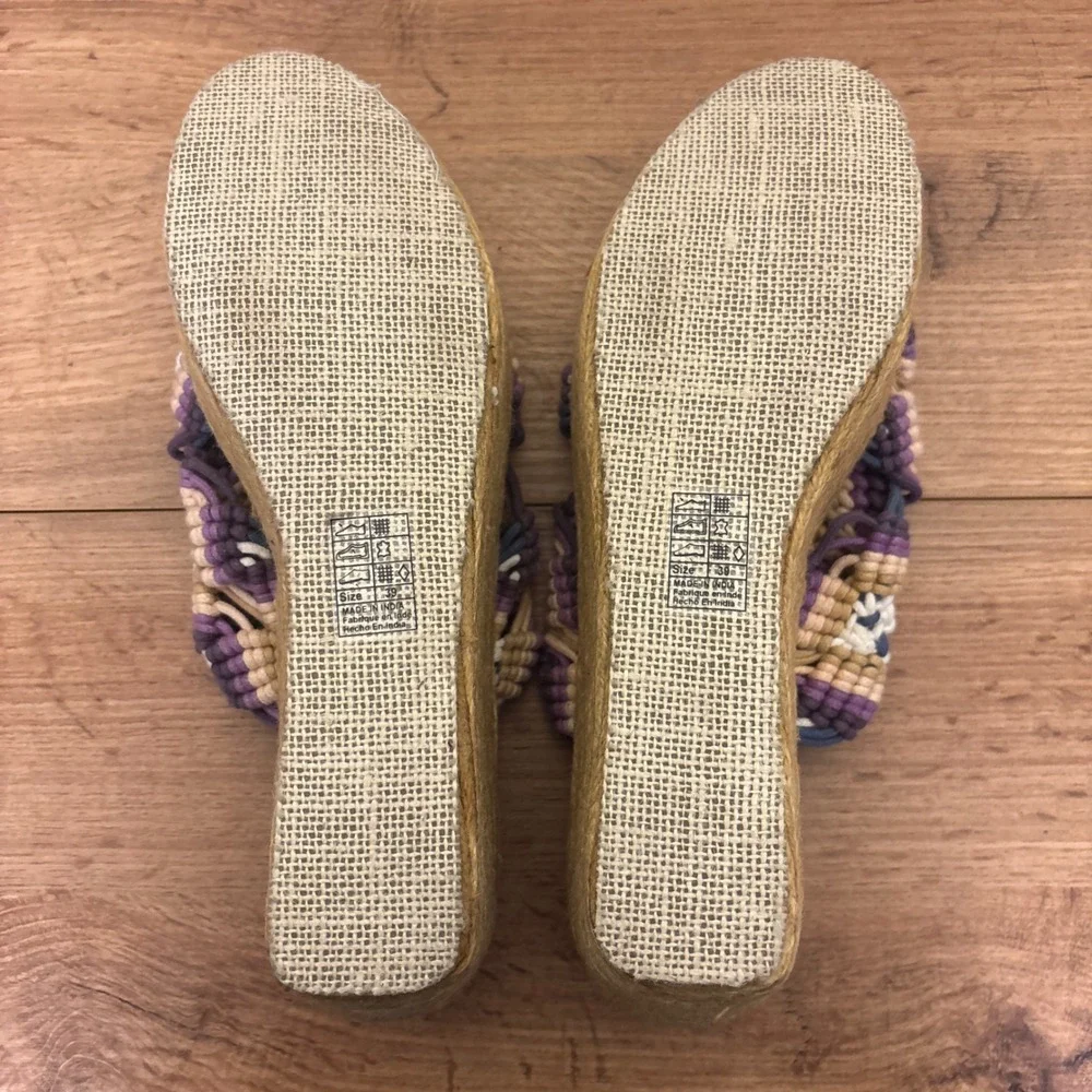 FREE PEOPLE Highline Platform Slide Sandal Purple/Tan Women Size 39 Casual Wedge